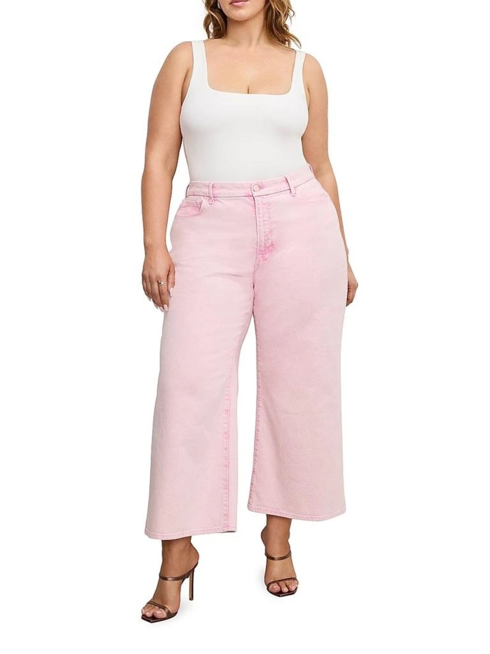 NWT Good American Good Waist Cropped Palazzo Pink Jeans Size 18